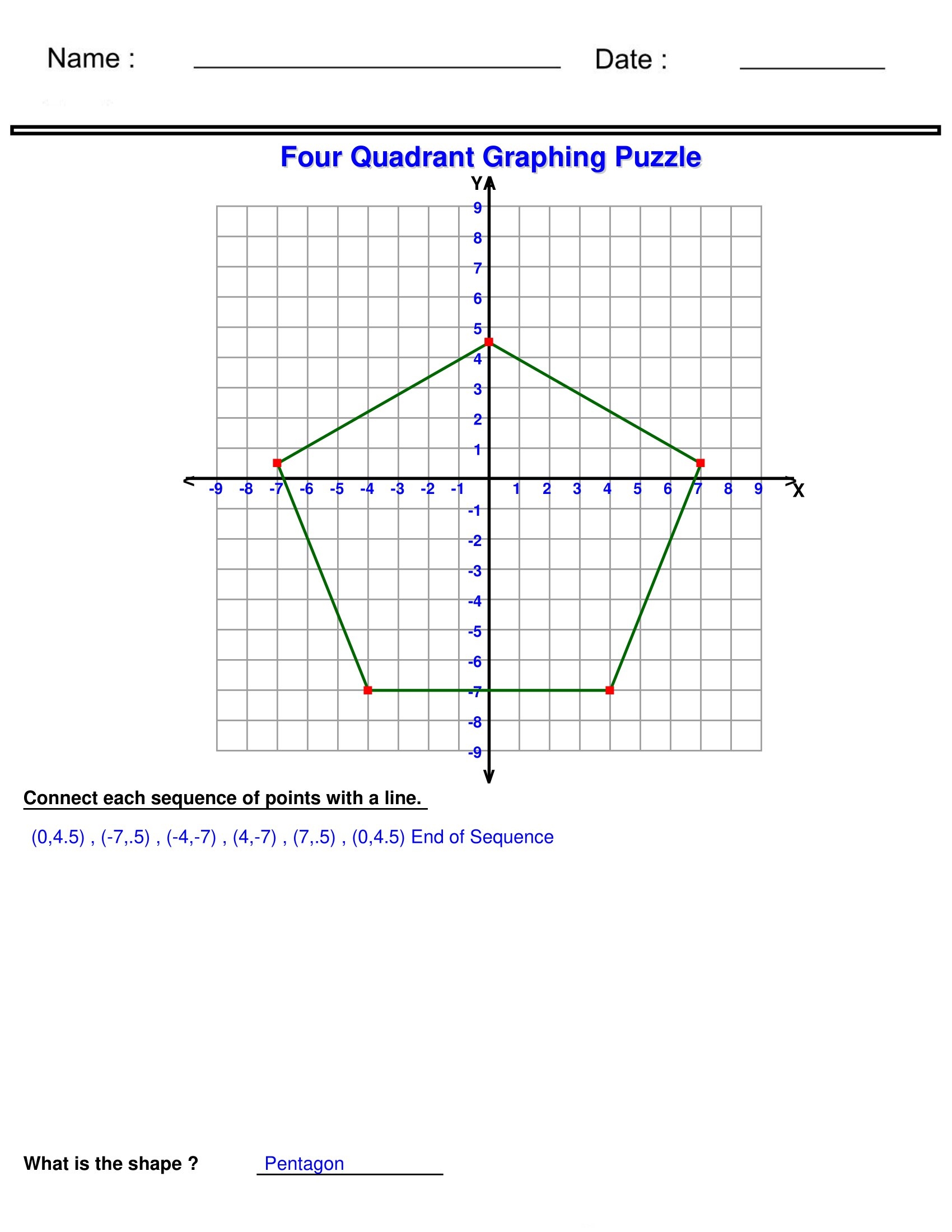 Four Quadrant Graphing Puzzle Coordinate Worksheets Made By Teachers