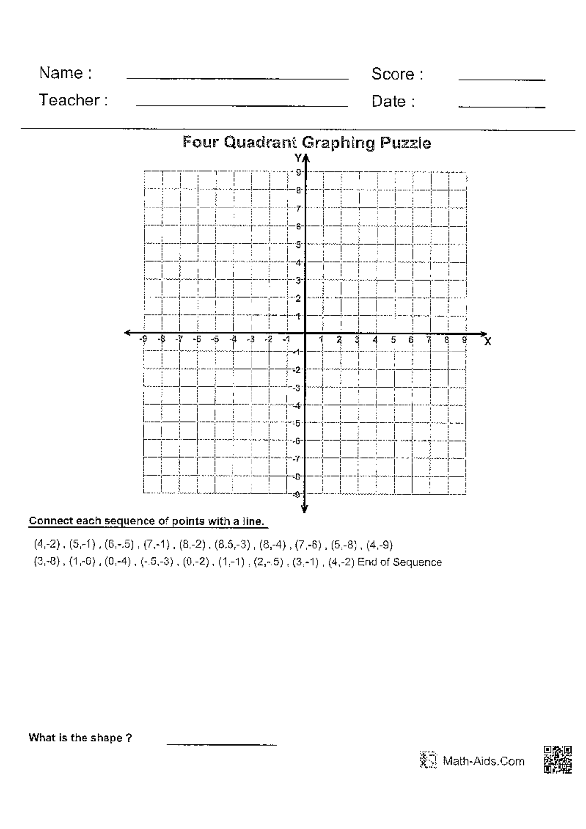 Four Quadrant Graphing Puzzle Shape Identification Exercise Studocu