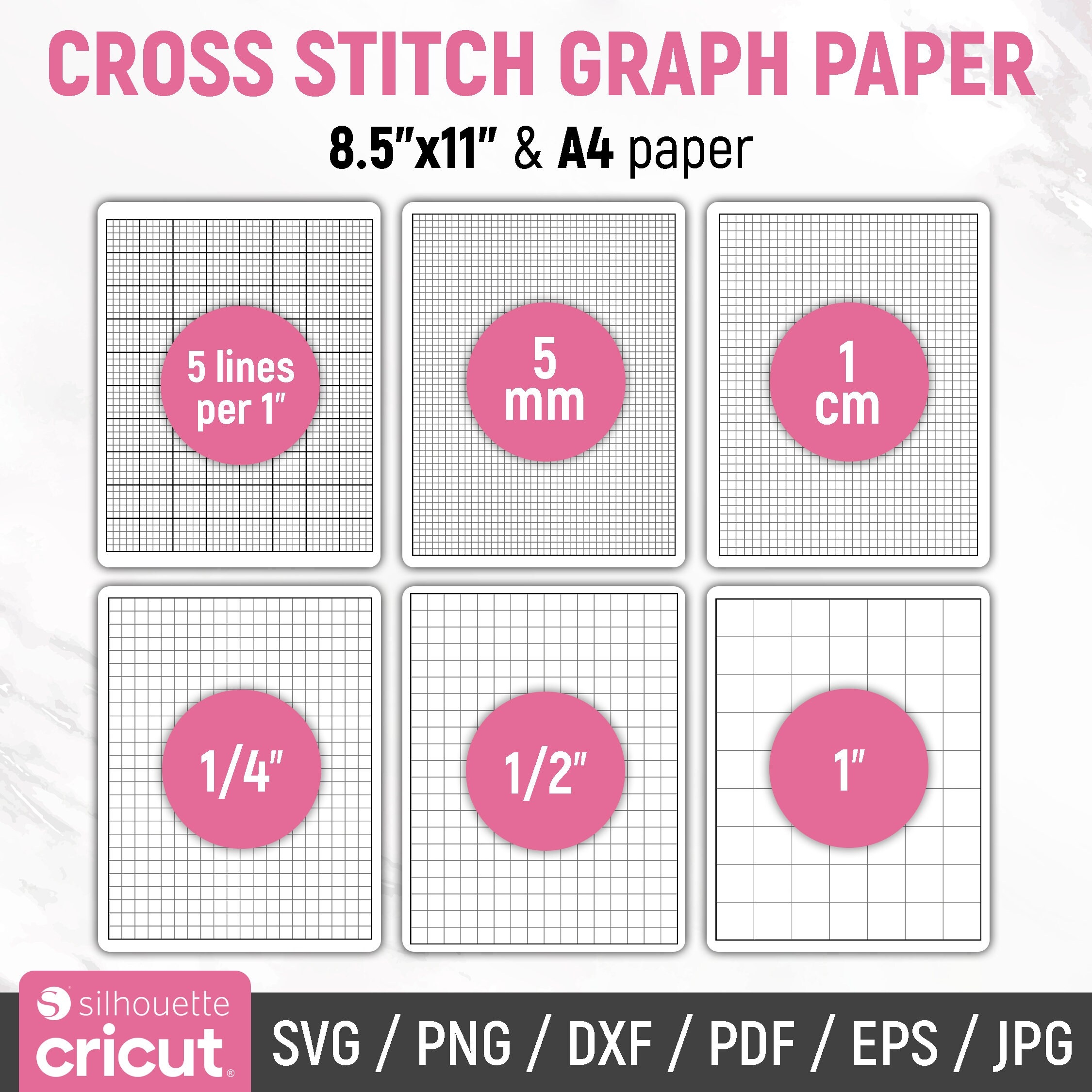 Graph Grid Paper Cross Stitch Paper A4 Graph Paper Us Letter Graph Paper Printable Pdf Svg Dxf Cricut Silhouette Instant Download Etsy