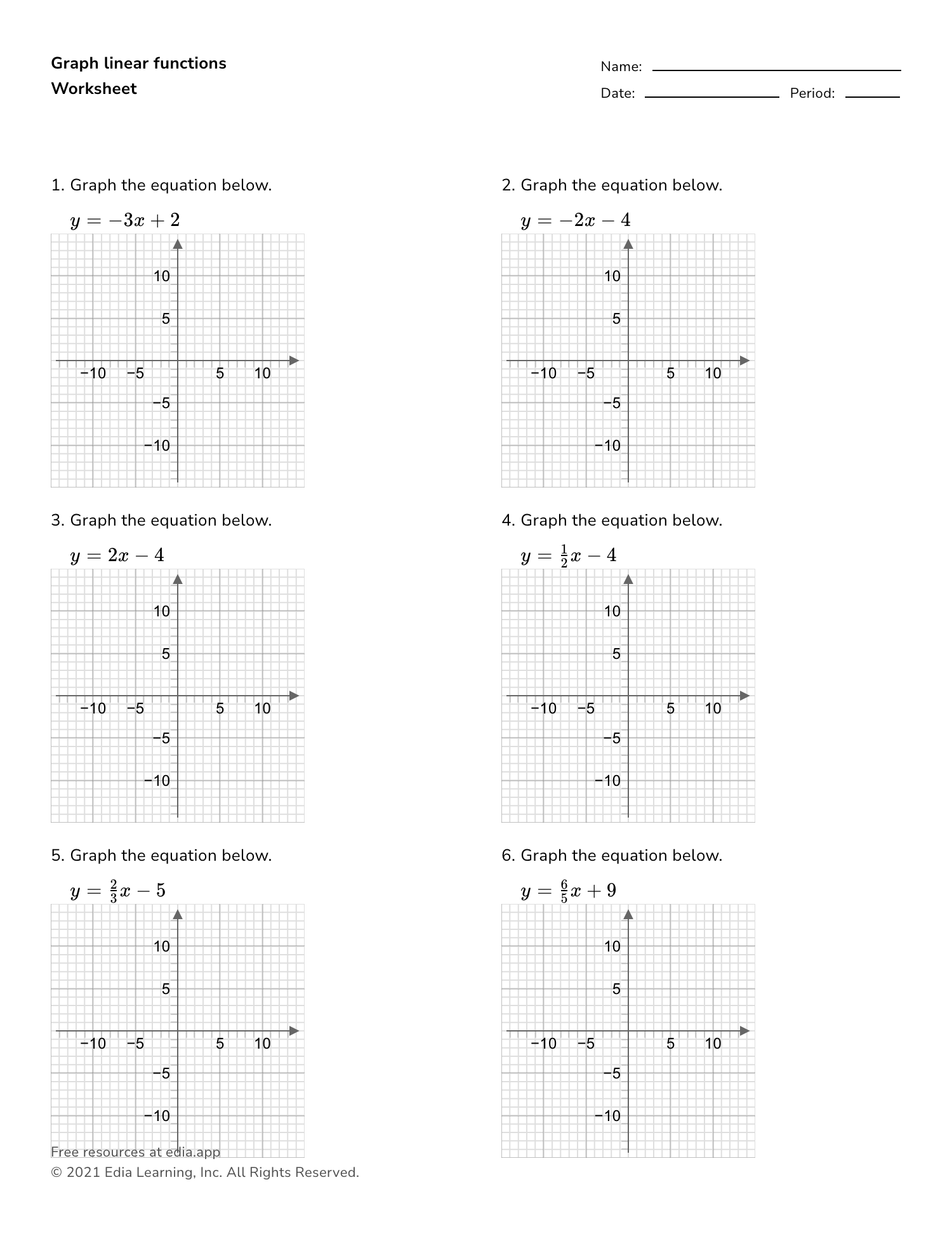 Graph Linear Functions From Slope intercept Form Worksheet Graph Linear Functions From Slope intercept Form Worksheet