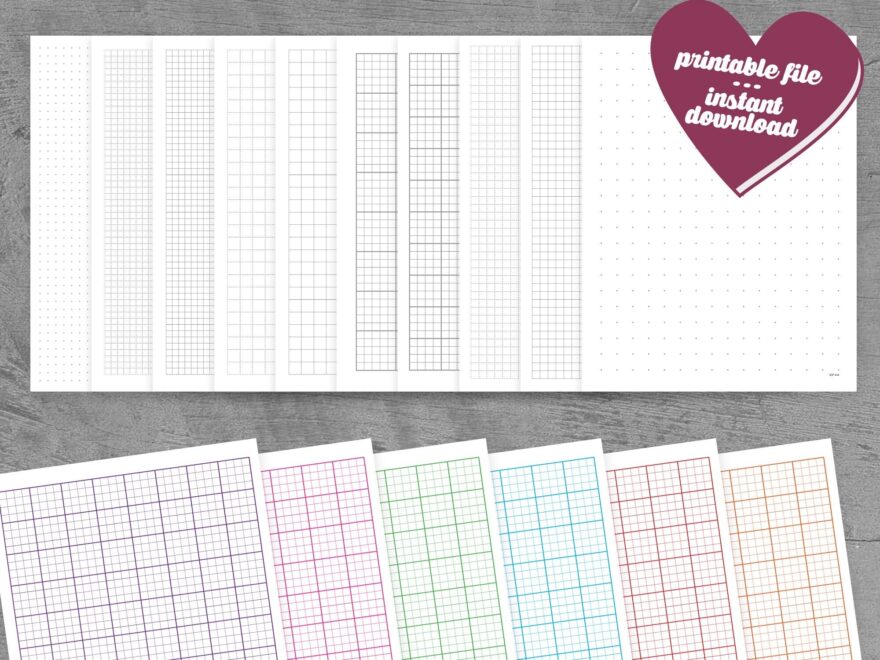 Graph Paper 10 Options 7 Colors Grid Dot Printable Download PDF Etsy