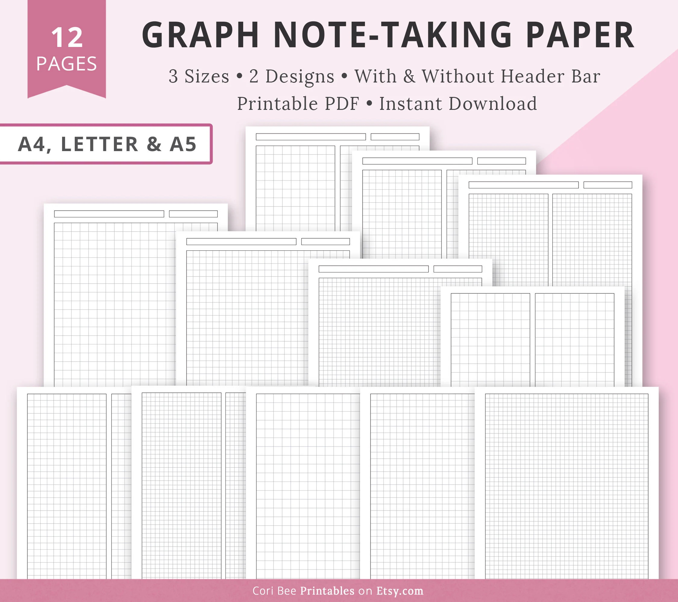 Graph Paper Graph Note Paper Graph Notebook Paper Printable Graph Stationary Printable Notetaking Paper Wide Graph Paper Narrow Graph Etsy