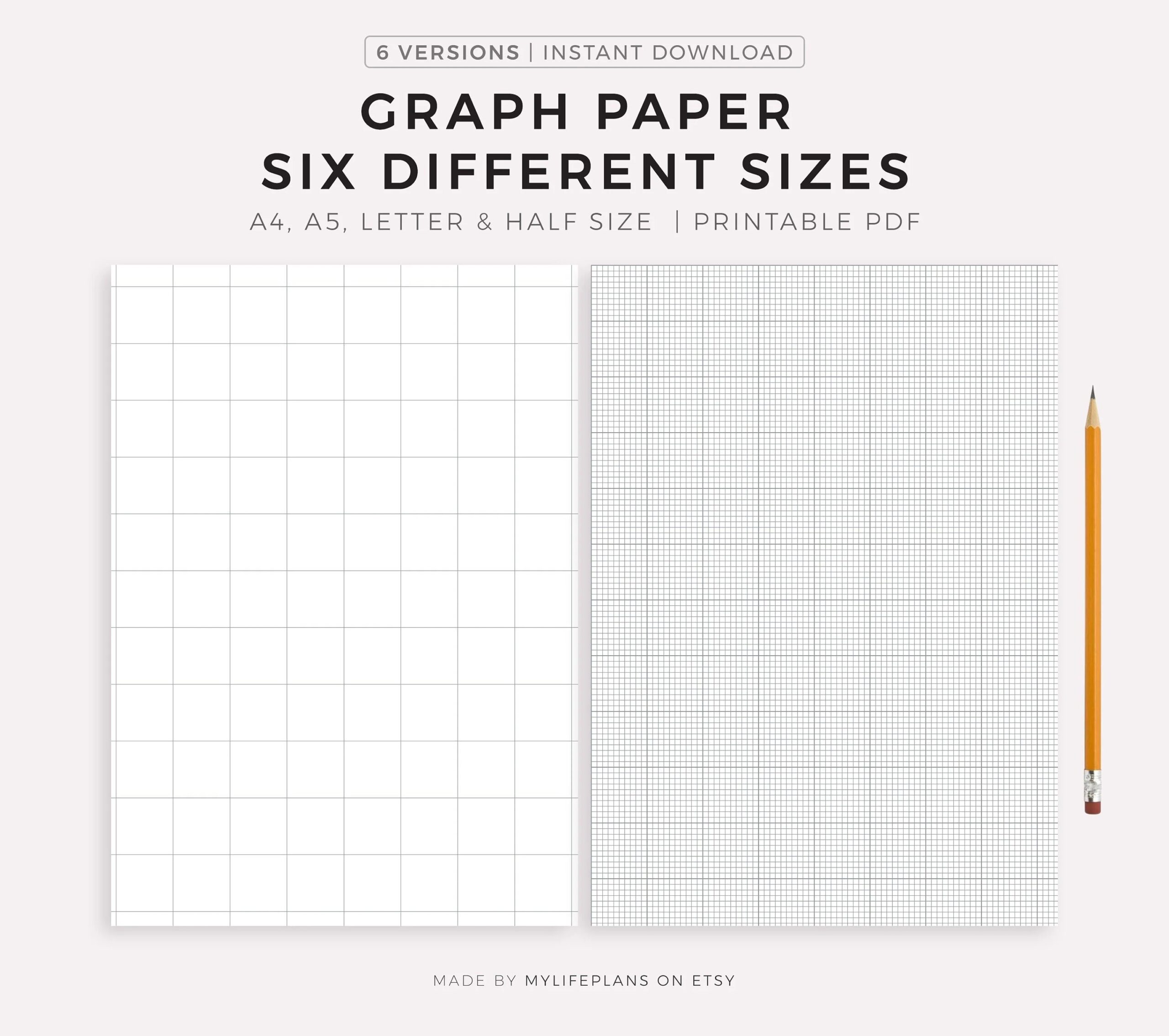 Graph Paper Six Different Sizes 0 25 0 5 1 10 Squares Per Inch 5mm 10mm A4 a5 letter half Printable PDF Instant Download Etsy