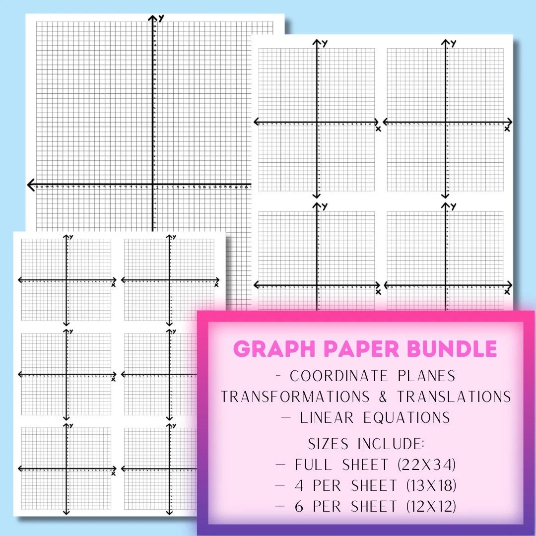 Graph Paper X Axis And Y Axis Printable 3 Different Sizes Coordinate Planes Linear Equations Graphing And Transformations translations Etsy