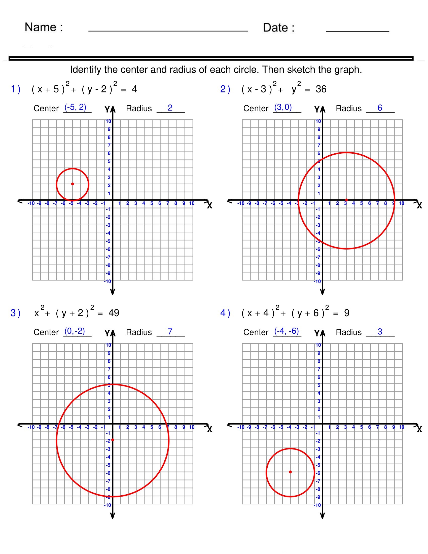 Graphing Equation Of A Circle Circle Worksheets Made By Teachers