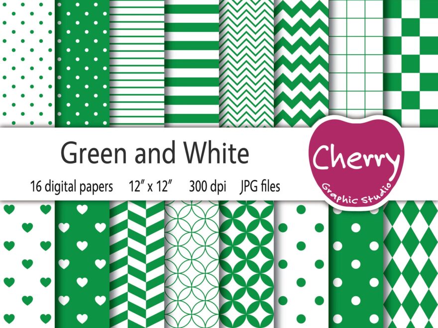 Green And White Digital Paper Green Pattern Green Paper Pack Scrapbook Paper Printable Paper Seamless Pattern Etsy