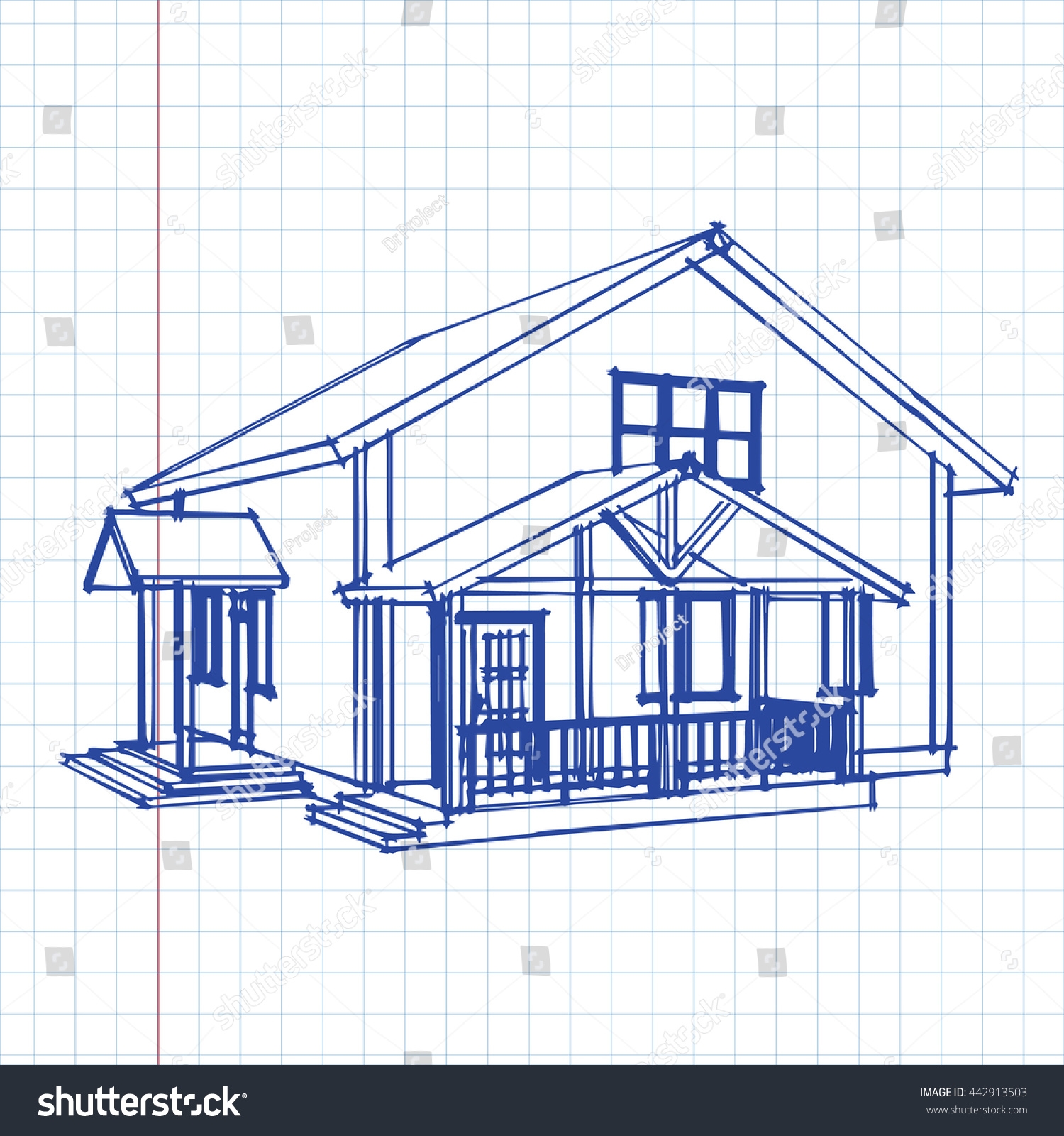 Hand Sketch House On Graph Paper Stock Vector Royalty Free 442913503 Shutterstock