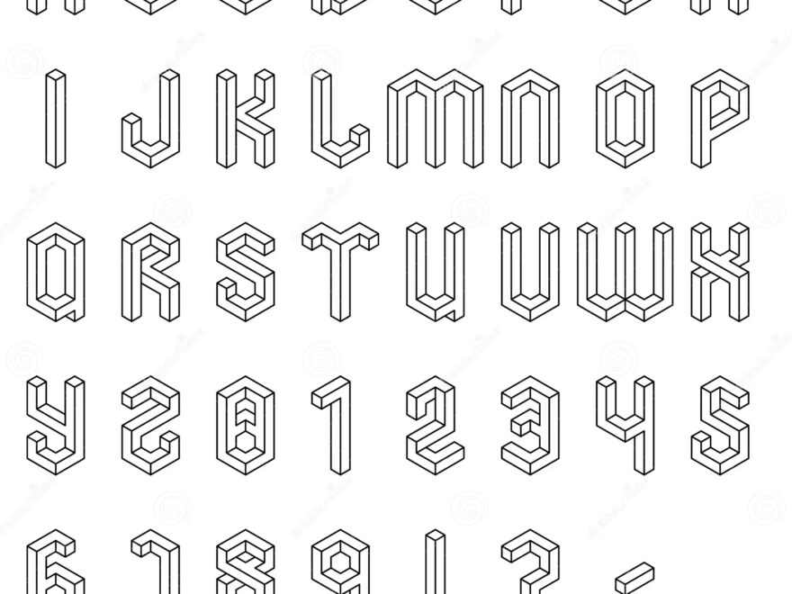 Isometric Alphabet And Numbers Stock Vector Illustration Of Cube Grid 53390274