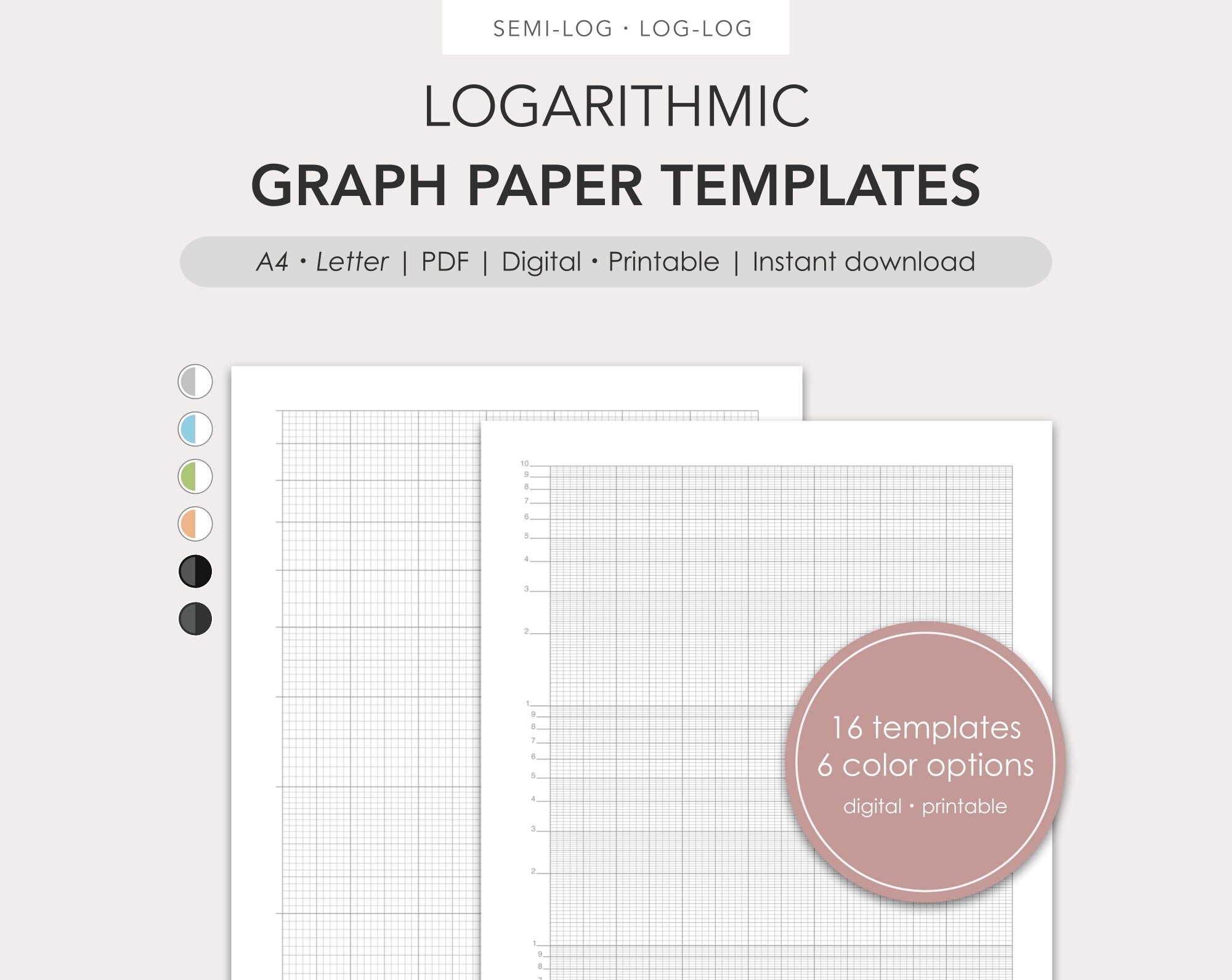 Logarithmic Graph Paper Templates semi log Log log PDF Digital Printable Etsy