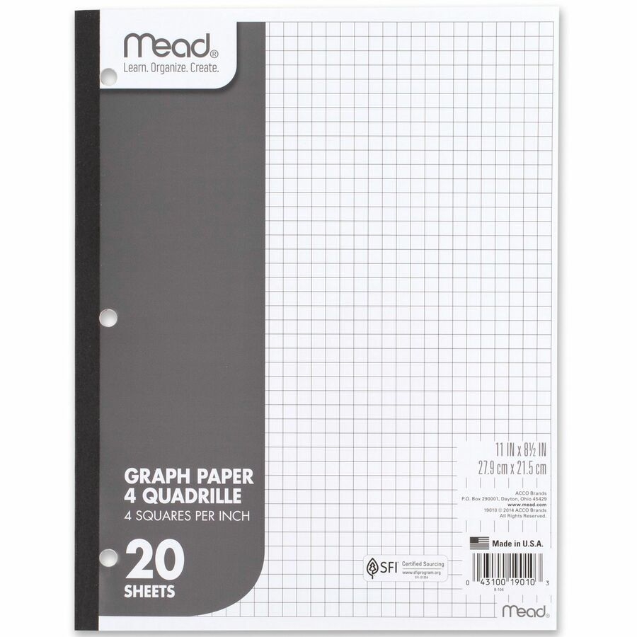 Mead Quad Ruled 3 Hole Graph Paper Letter