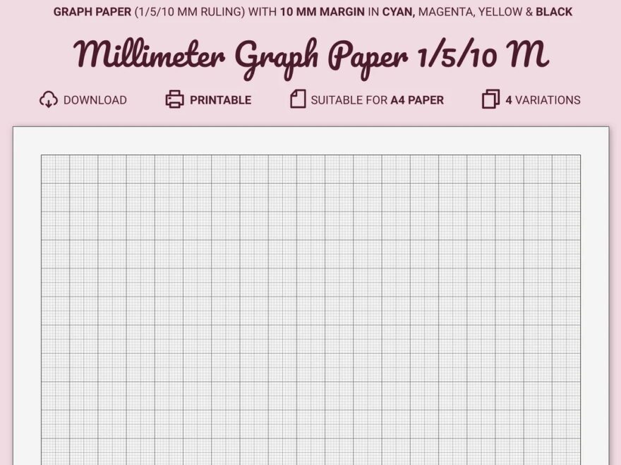 Millimeter Graph Paper Printable A4 10 Mm Margin Guides At 1 5 10 Mm Cyan magenta yellow black Etsy