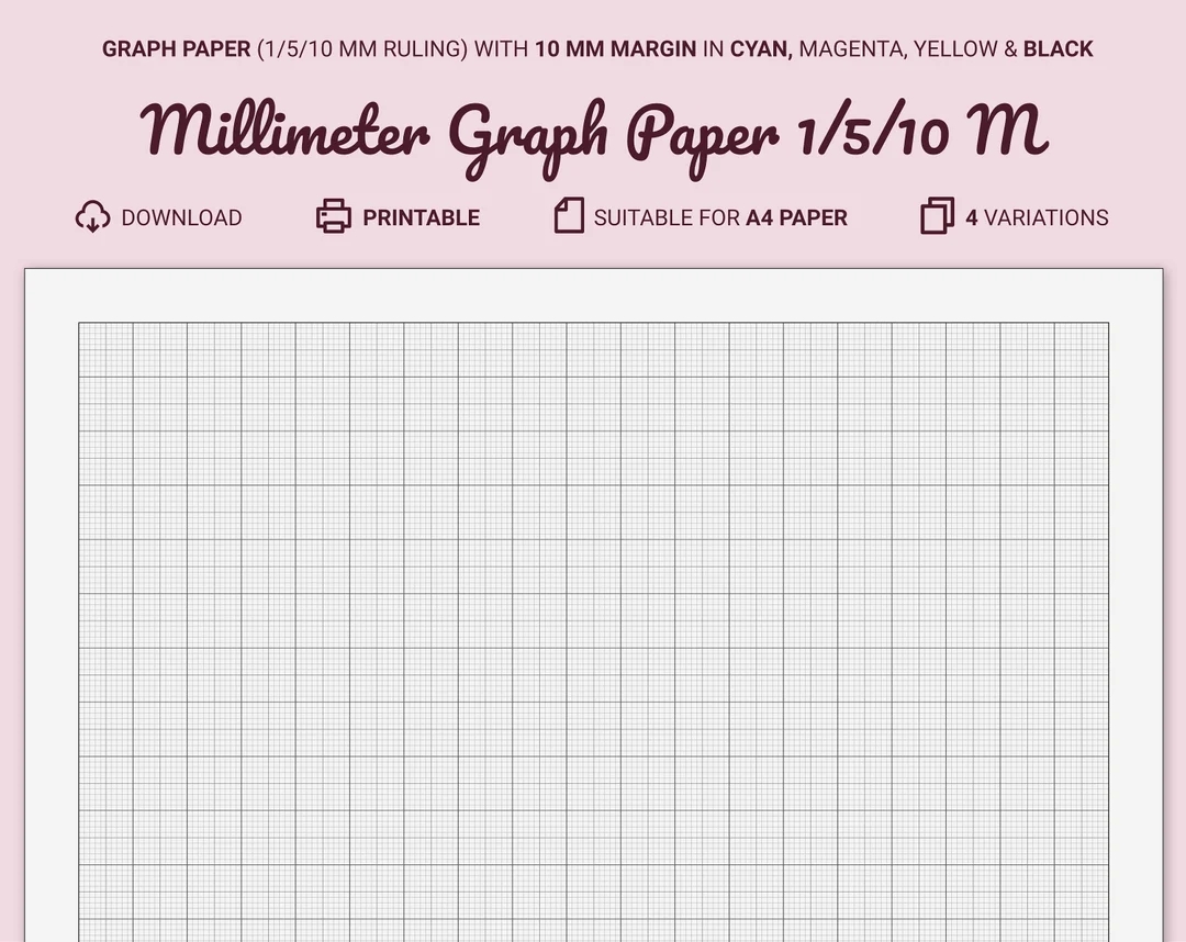 Millimeter Graph Paper Printable A4 10 Mm Margin Guides At 1 5 10 Mm Cyan magenta yellow black Etsy