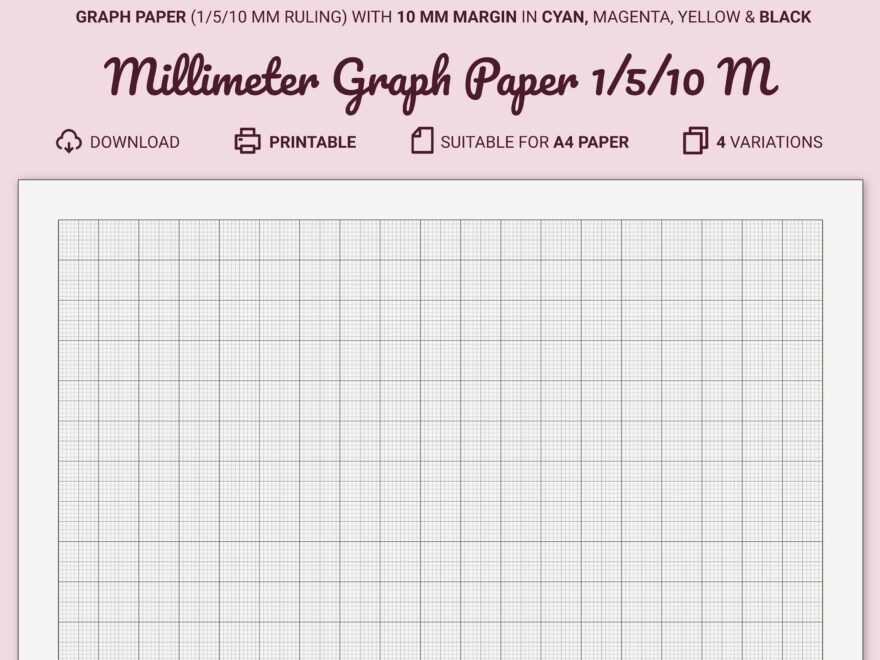 Millimeter Graph Paper Printable A4 10 Mm Margin Guides At 1 5 10 Mm Cyan magenta yellow black Etsy