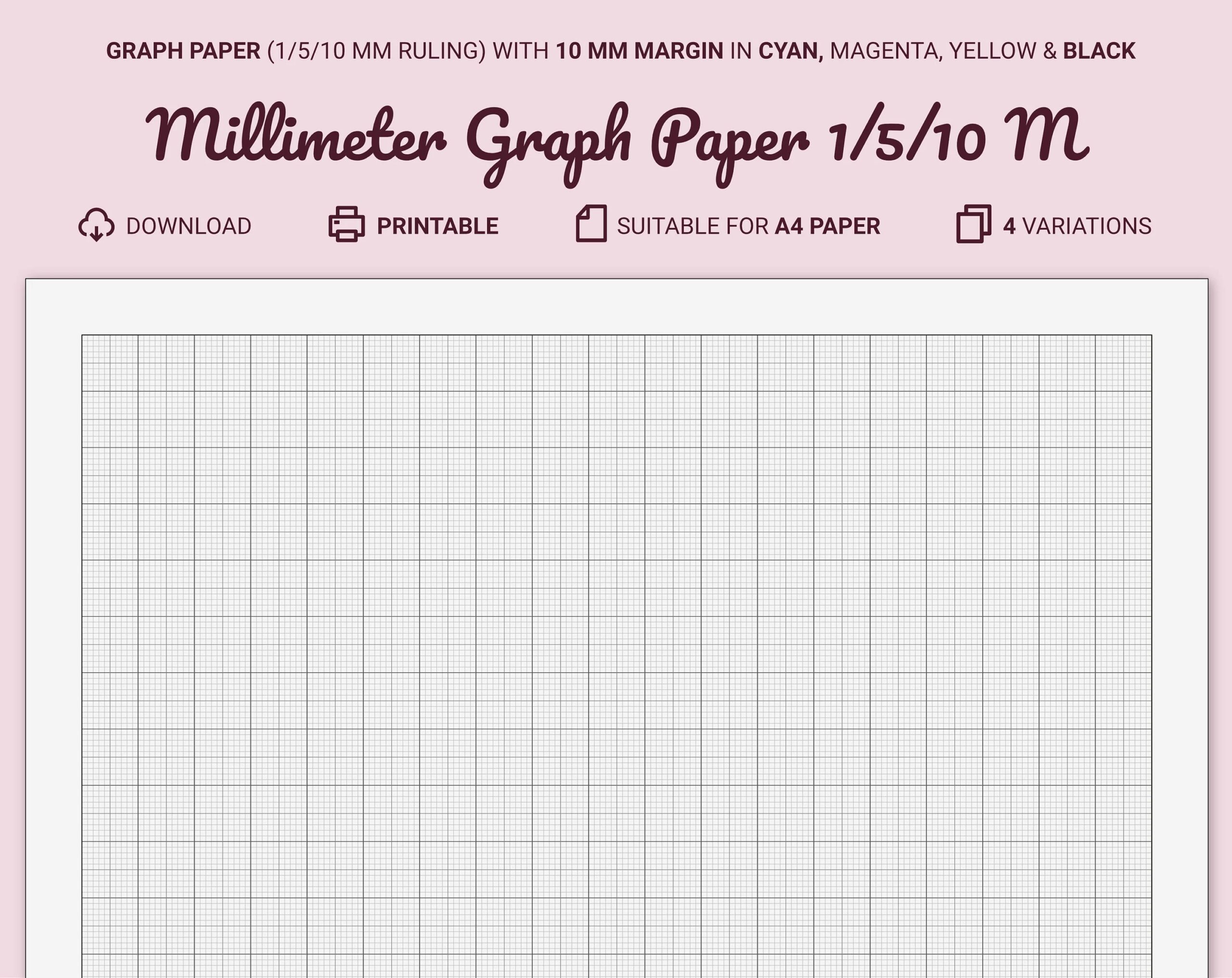 Millimeter Graph Paper Printable A4 10 Mm Margin Guides At 1 5 10 Mm Cyan magenta yellow black Etsy