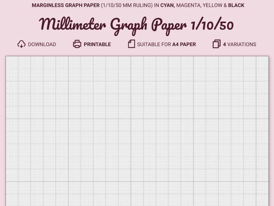 Millimeter Graph Paper Printable Marginless A4 Guides At 1 10 50 Mm Cyan magenta yellow black Etsy