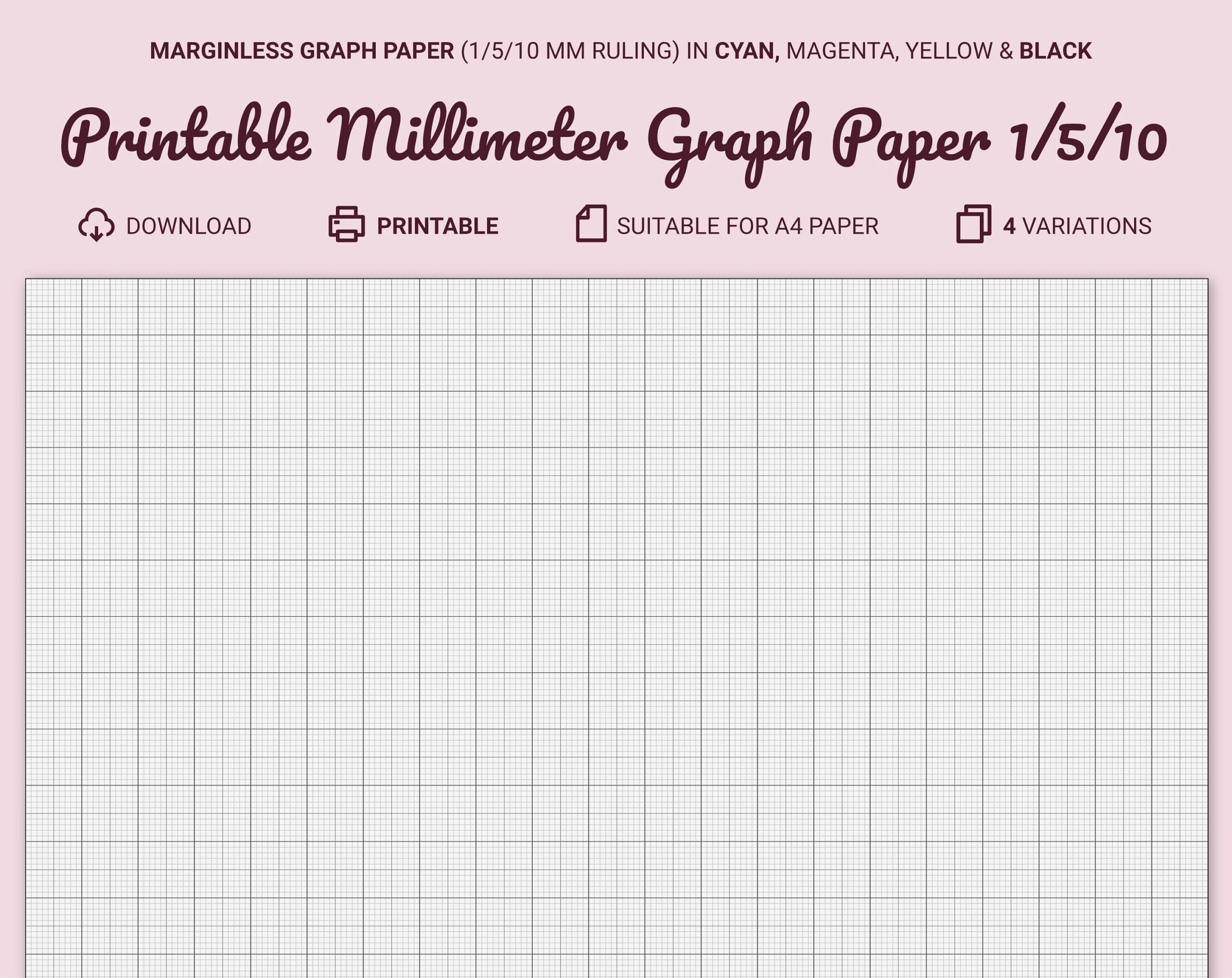 Millimeter Graph Paper Printable Marginless A4 Guides At 1 5 10 Mm Cyan magenta yellow black Etsy