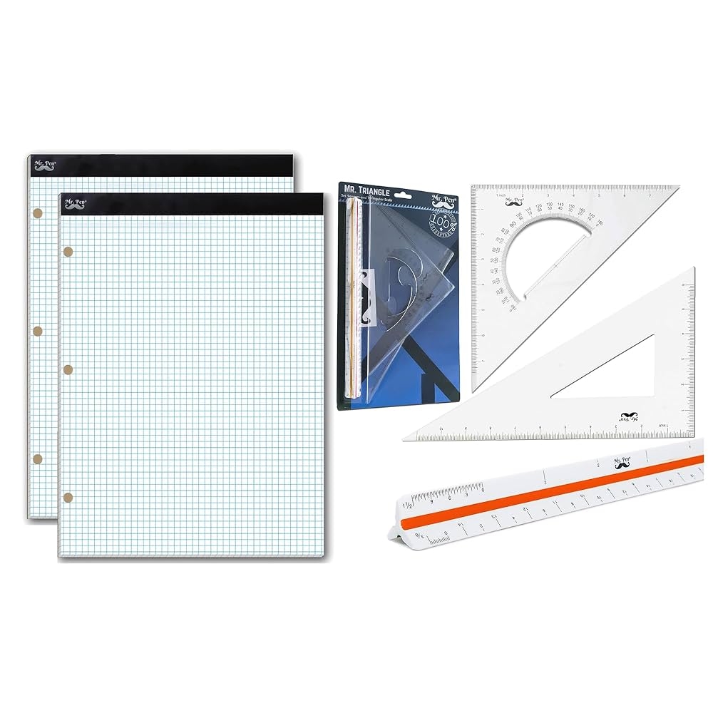Mr Pen Graph Paper And Architectural Triangular Ruler Amazon Office Products
