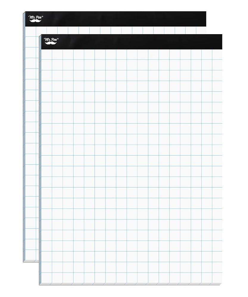 Mr Pen Graph Paper Pads 8 5 X 11 Inches 2 Pack 55 Sheets Pack 2x2 2 Squares Per Inch Blueprint Grid Paper Pads 8 5 X 11 Math Notebook 0840316921138 Amazon Office Products