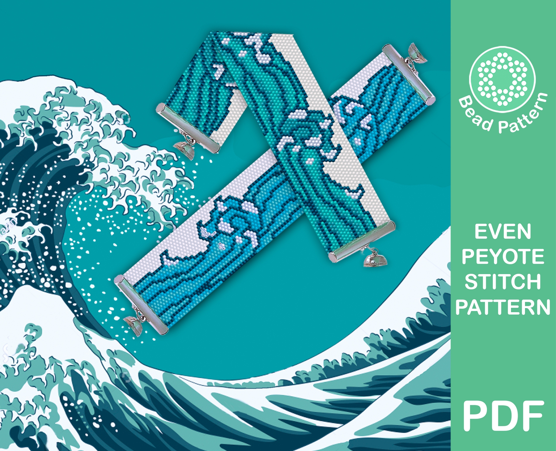 Ocean Great Wave Even Count Peyote Stitch Bracelet Pattern