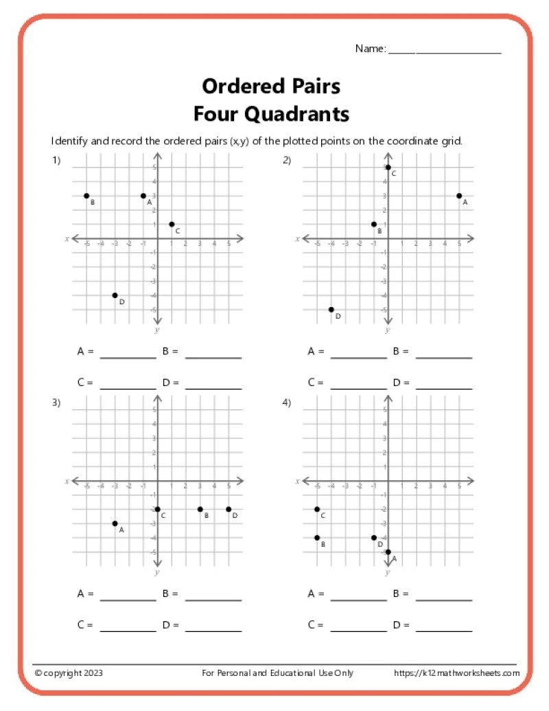 Ordered Pairs On A Coordinate Plane