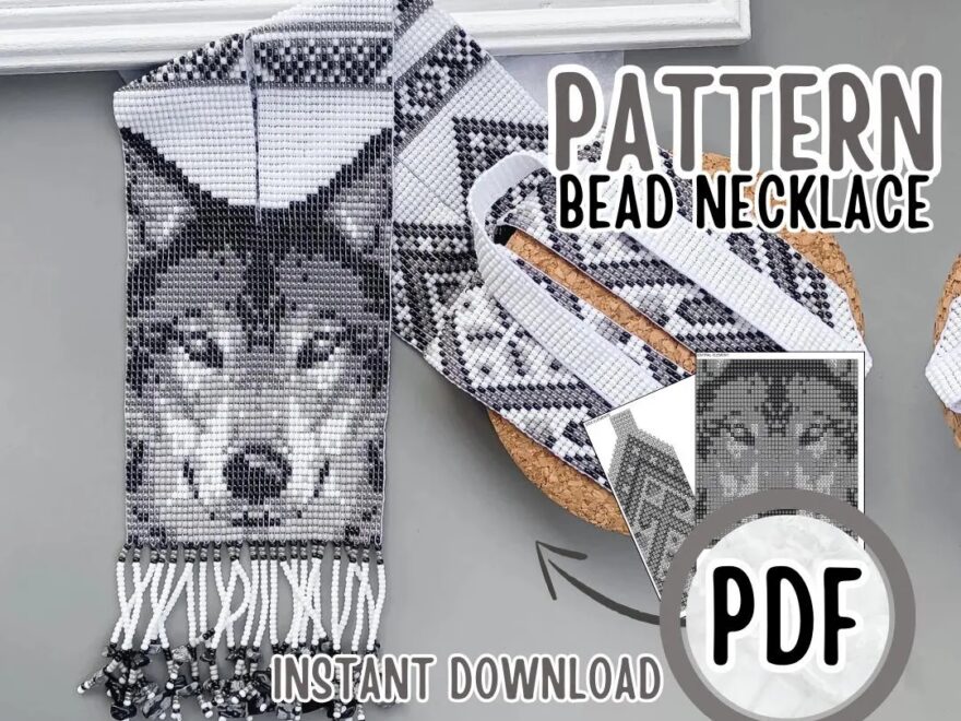 PDF Gray Wolf Beaded Gerdan Pattern Black Loom Bead Necklace Pattern Wolf Craft Loomwork Tutorial Beadwork Wild Animal Pattern Etsy