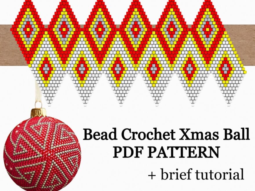 PDF Red White Christmas Ball Pattern Crochet Seed Bead Tutorial Craft DIY Xmas Ball Tutorial Beadwork Patterns Pdf Tutorial Beading Ball Etsy