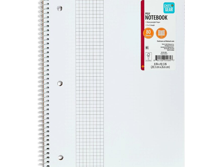 Pen Gear 1 Subject Notebook Grid Ruled 8 5 x 10 5 Poly Cover 80 Sheets Walmart