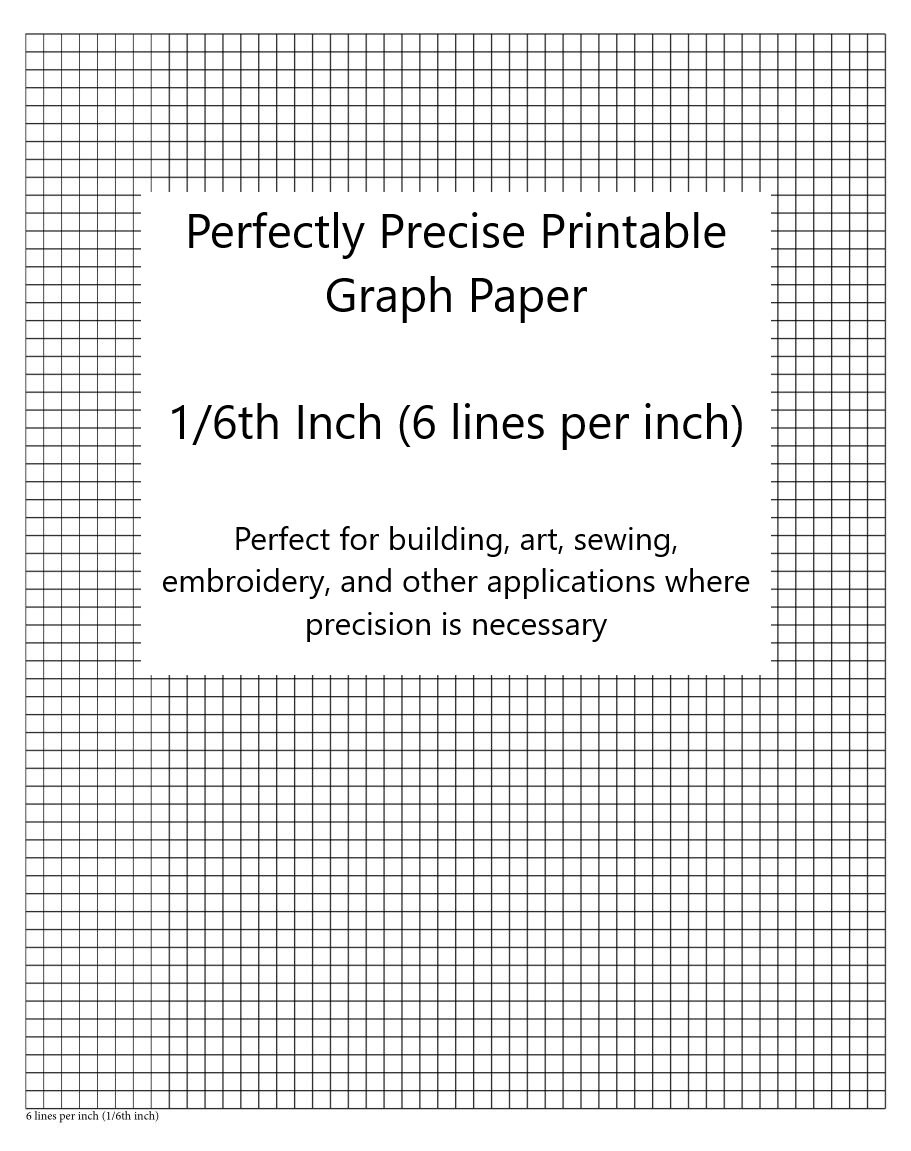 Perfectly Scaled And Precise Printable Graph Paper 1 6 Inch 6 Lines Per Inch Etsy