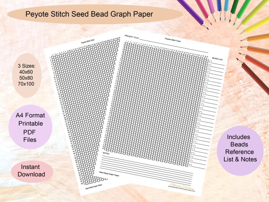 Peyote Stitch Printable Bead Graph Paper For Seed Bead Patterns A4 Instant Download PDF Printable Miyuki Beading Graph Paper Template Chart Etsy