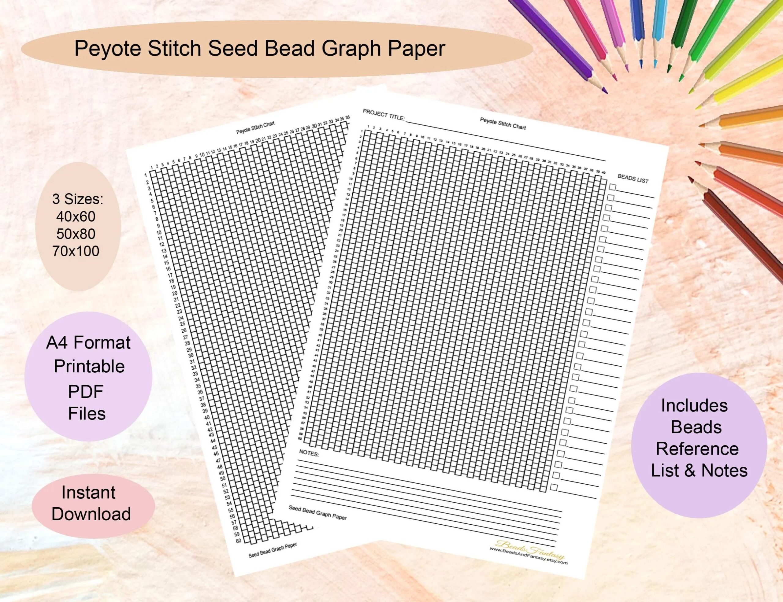 Peyote Stitch Printable Bead Graph Paper For Seed Bead Patterns A4 Instant Download PDF Printable Miyuki Beading Graph Paper Template Chart Etsy