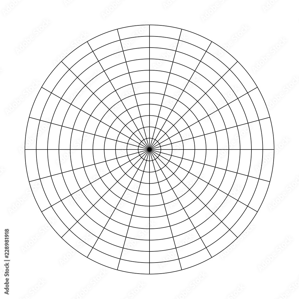 Polar Grid Of 10 Concentric Circles And 15 Degrees Steps Blank Vector Polar Graph Paper Stock Vector Adobe Stock