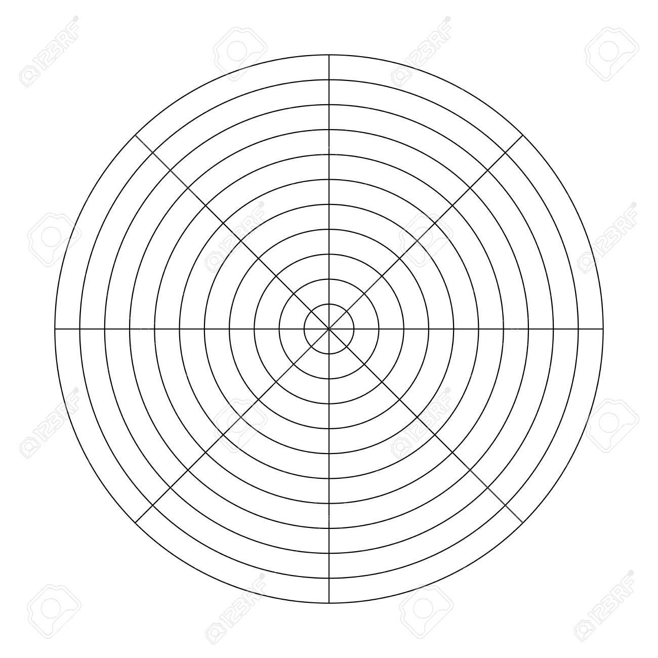 Polar Grid Of 10 Concentric Circles And 45 Degrees Steps Blank Vector Polar Graph Paper Royalty Free SVG Cliparts Vectors And Stock Illustration Image 107464456 