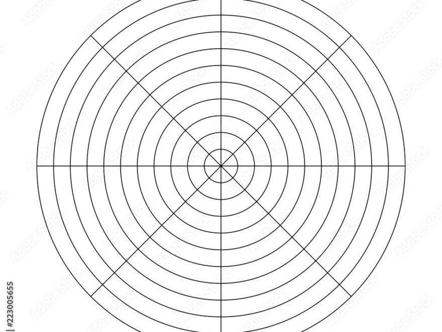 Polar Grid Of 10 Concentric Circles And 45 Degrees Steps Blank Vector Polar Graph Paper Stock Vector Adobe Stock
