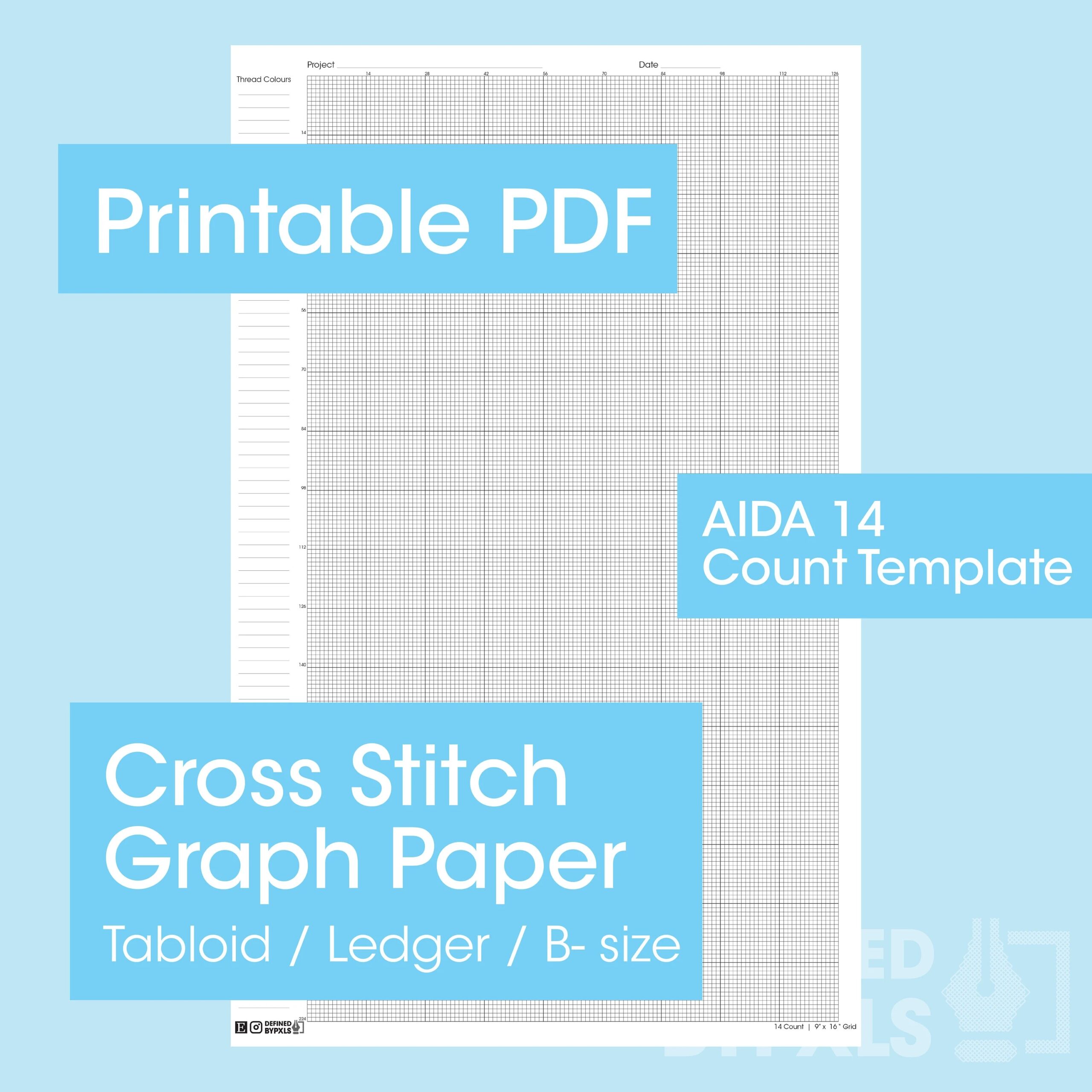 PRINTABLE Aida 14 Cross Stitch Graph Paper Tabloid Ledger B size 11x17 14 Fabric Counts PDF Instant Download Etsy