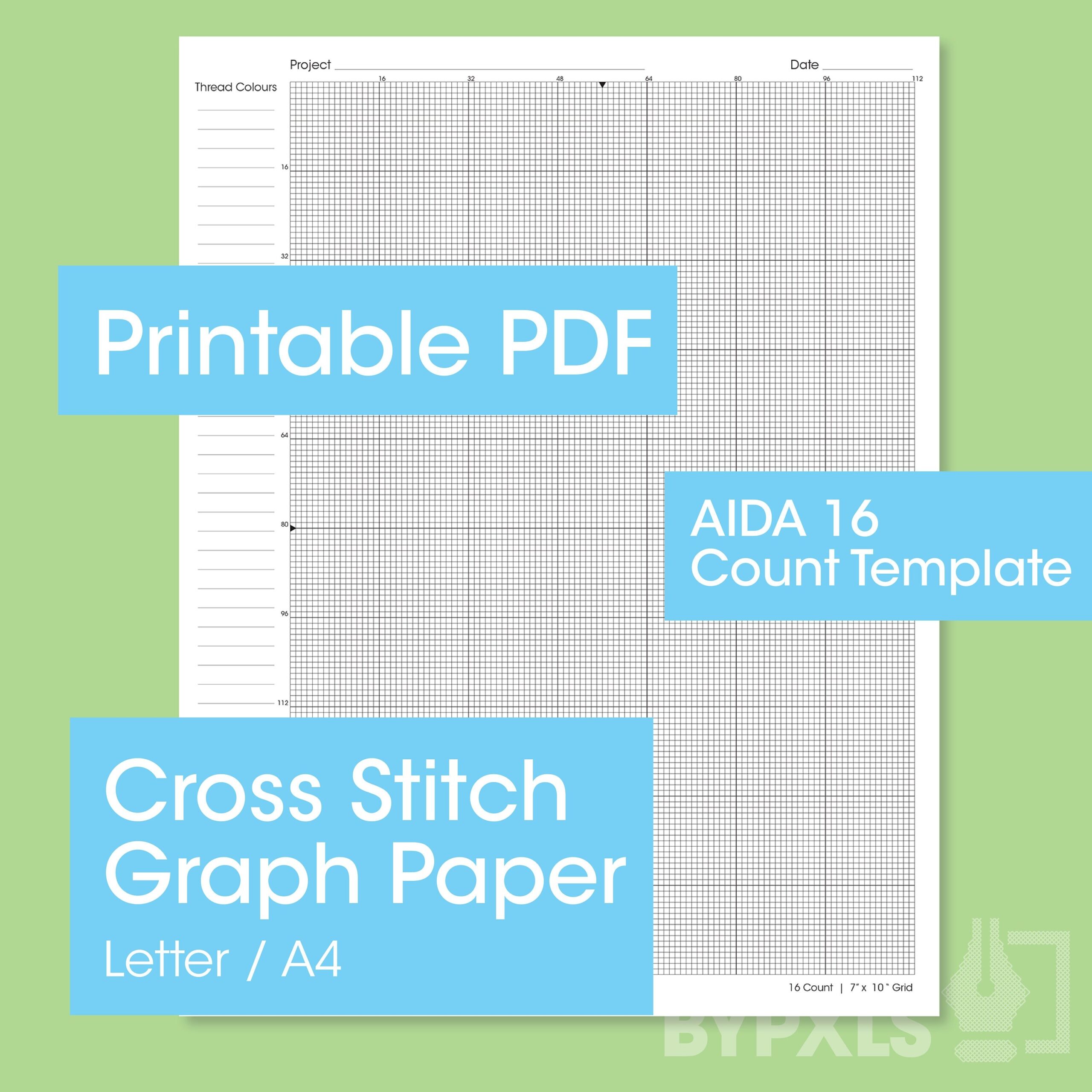 PRINTABLE Aida 16 Cross Stitch Graph Paper Letter a4 16 Fabric Counts PDF Instant Download Etsy