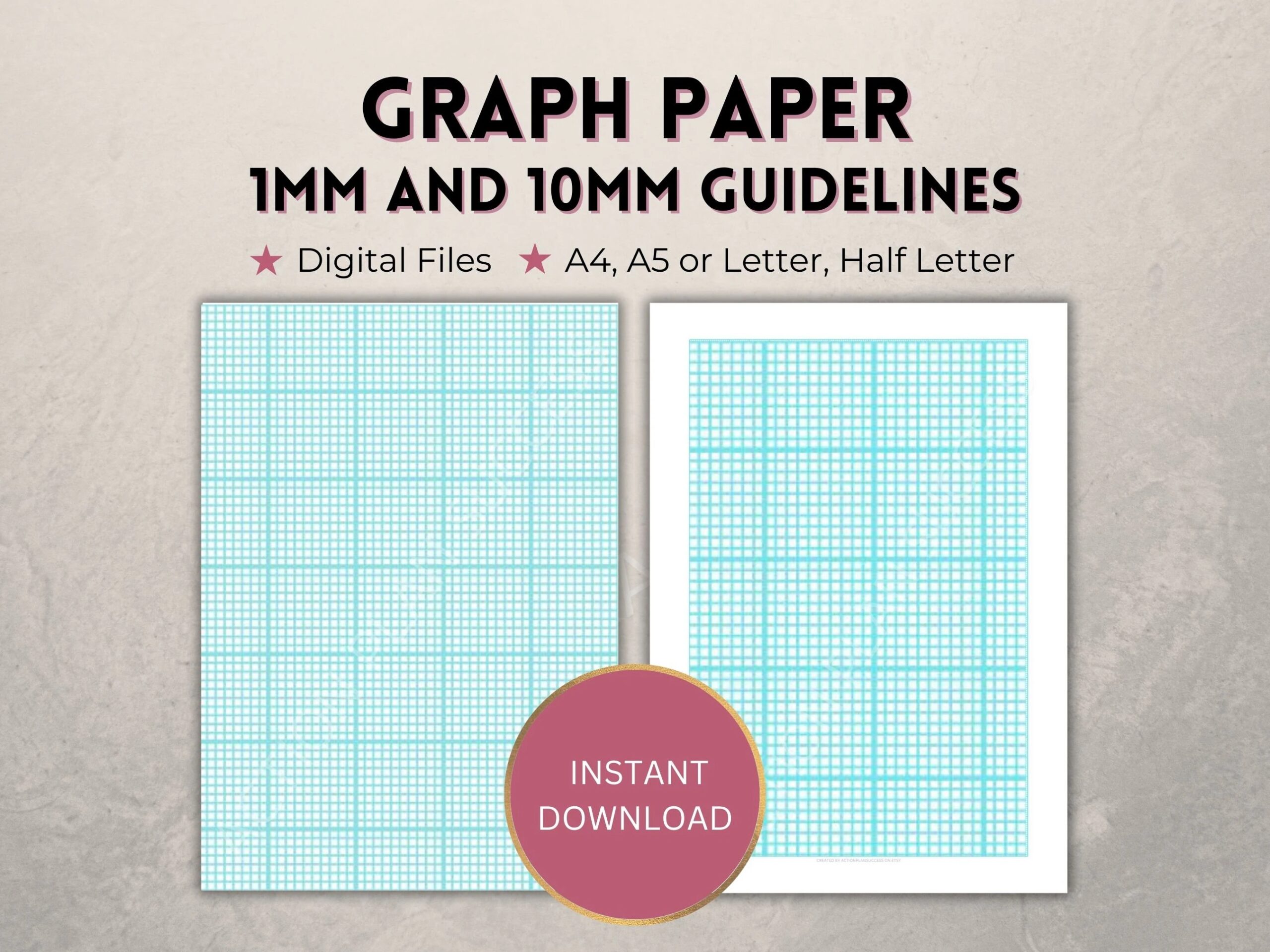 Printable Graph Paper 1mm And 10mm 1cm Blue Guidelines Grid Template Full Page Margins Digital PDF Download A4 a5 letter half Etsy