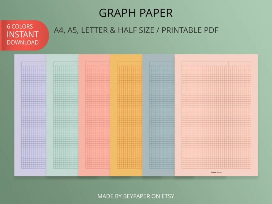 Printable Graph Paper 6 Different Colors Of Graph Papers Journal Pages Instant Download A4 a5 letter half Letter Size Etsy