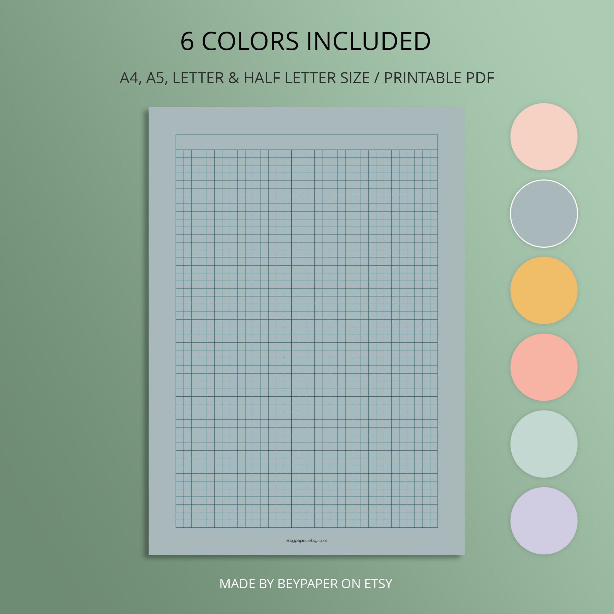 Printable Graph Paper 6 Different Colors Of Graph Papers Journal Pages Instant Download A4 a5 letter half Letter Size Etsy