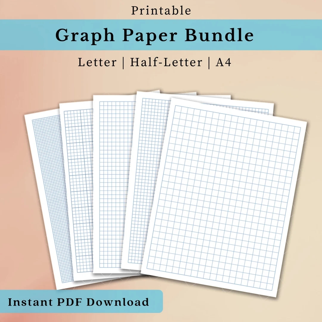 Printable Graph Paper PDF 2 5mm 10mm 4x4 5x5 And 5x5 Multi line Light Blue Grid Note Paper Instant Download Etsy