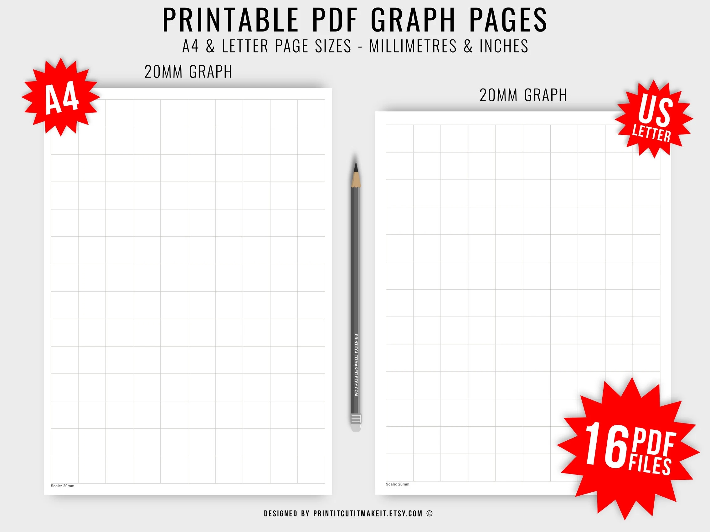 Printable Graph Paper PDF Bundle Imperial Metric A4 US Letter PDF Printable Grid Paper Templates 1 8 1 4 1 2 1 2mm 5mm 10mm 20mm Digital Etsy