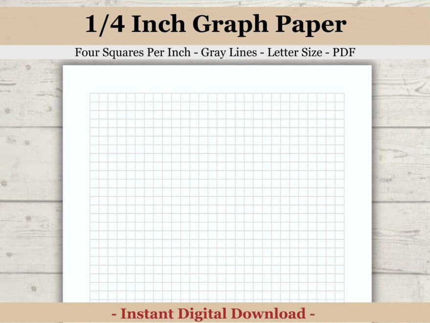 Printable Graph Template Paper Printable Graph Paper Quarter Inch 25 Inch Four Squares Per Inch 1 4 Inch Squares Drawing School Math Etsy