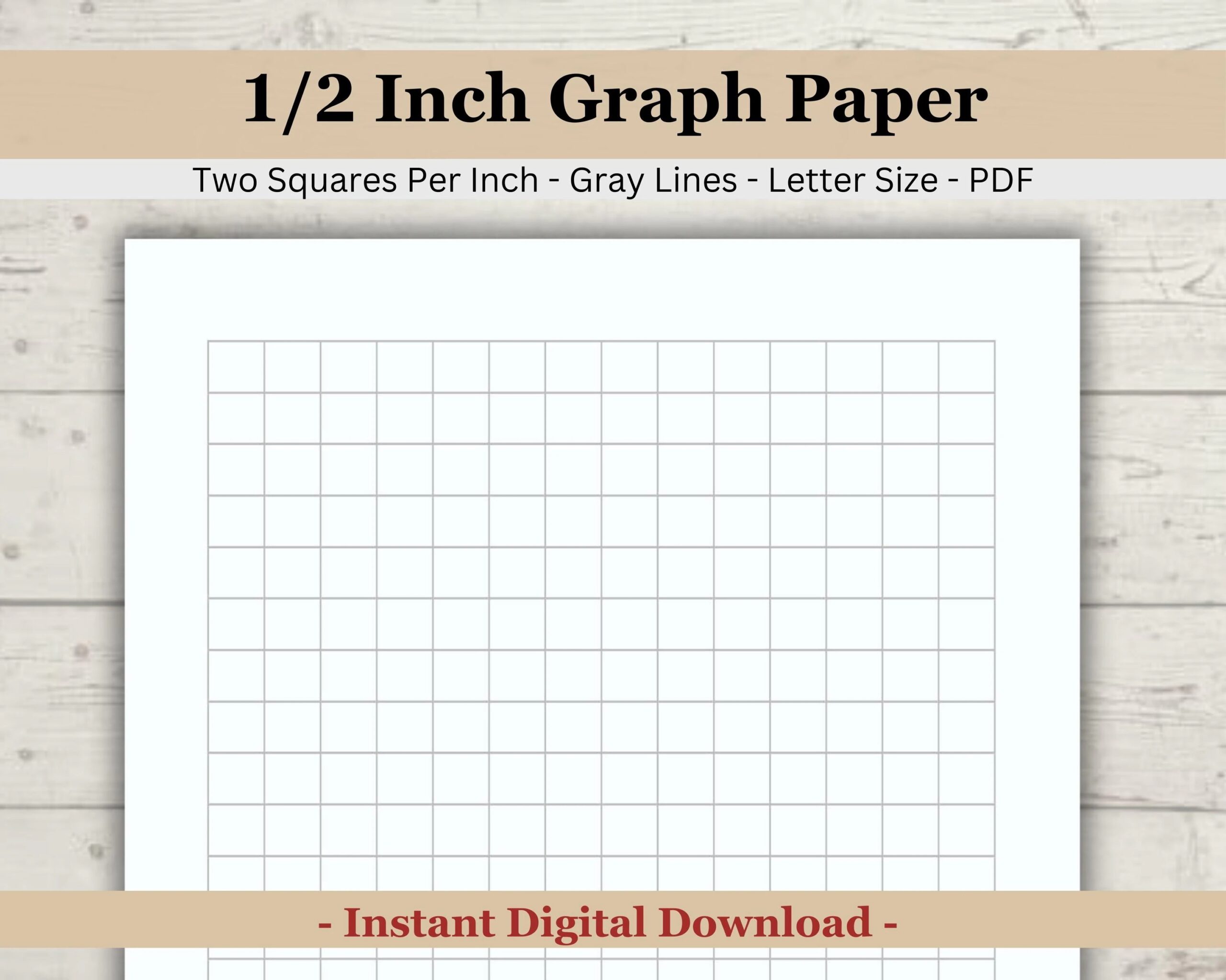Printable Half Inch 50 Inch Graph Paper Two Squares Per Inch 2x2 Gray Graph Paper 1 2 Inch Squares Graphing Paper Download PDF Etsy