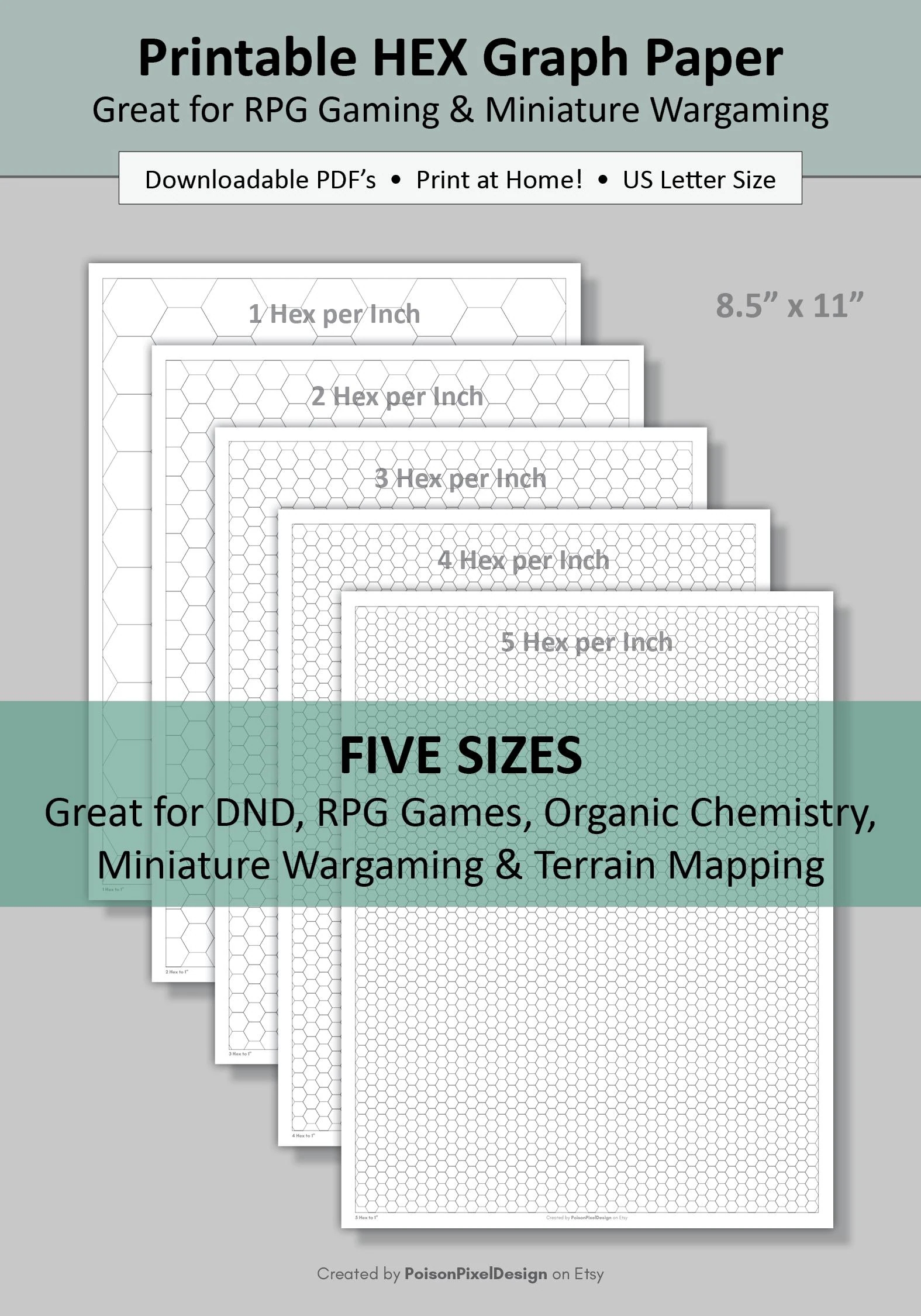 Printable Hexagonal Graph Paper Hex Grid Paper DND RPG Gaming Miniature Wargaming Terrain Mapping Game Design Quilting Chemistry Etsy