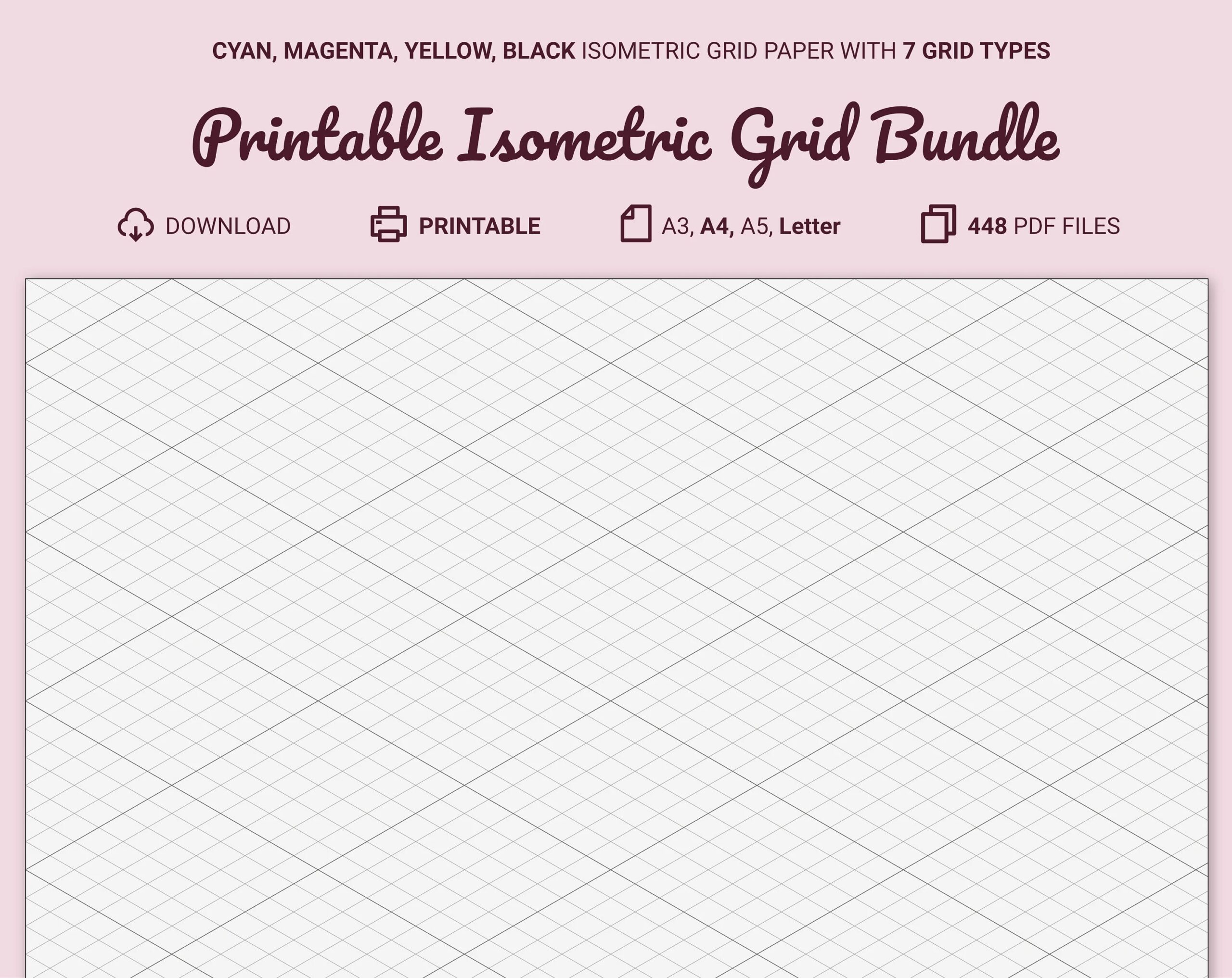 Printable Isometric Grid Paper Bundle A3 A4 A5 Letter Portrait Landscape Cyan Magenta Yellow Black Etsy