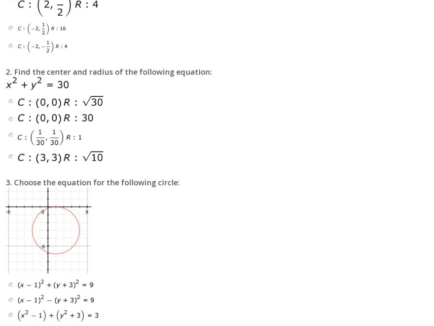 Quiz Worksheet Graphing Circles Study