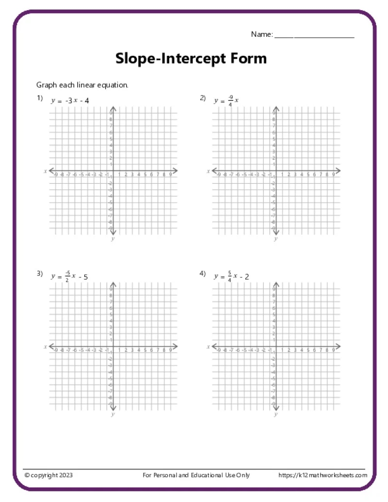Graphing Linear Equations Worksheet Graphing Linear Equations Worksheet