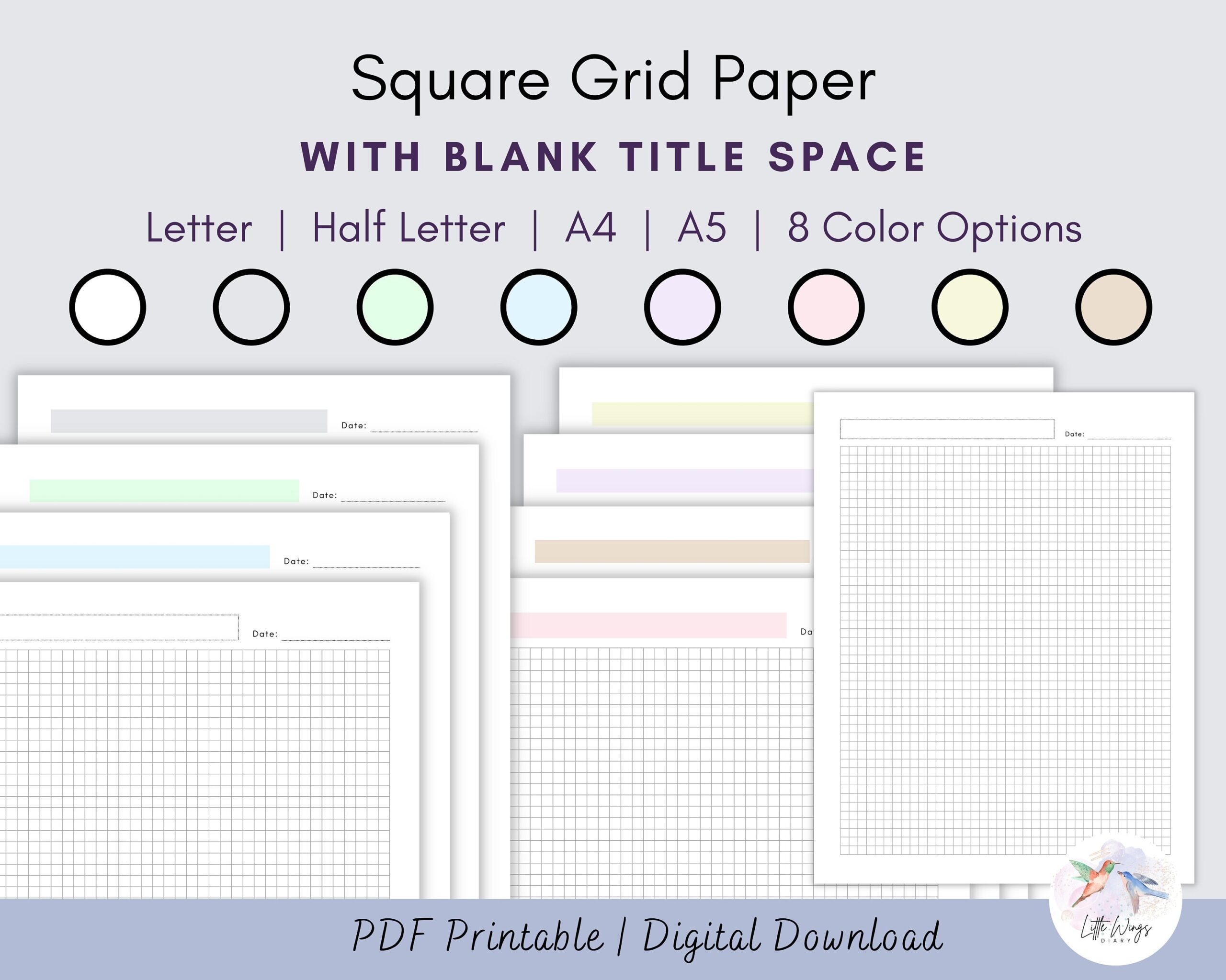 Square Grid Paper With Blank Title Space Printable Pages Planner Binder Journal Diary US Letter Half Letter A4 A5 PDF Notes Inserts Refills Etsy