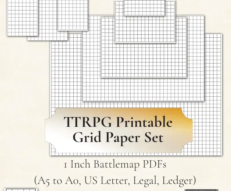 TTRPG Printable Grid Paper Set 1 Inch Battle Map PDFs A5 To A0 US Letter Legal Ledger 44 Files SVGs Thin Thick Textured Color Feed The Multiverse DriveThruRPG