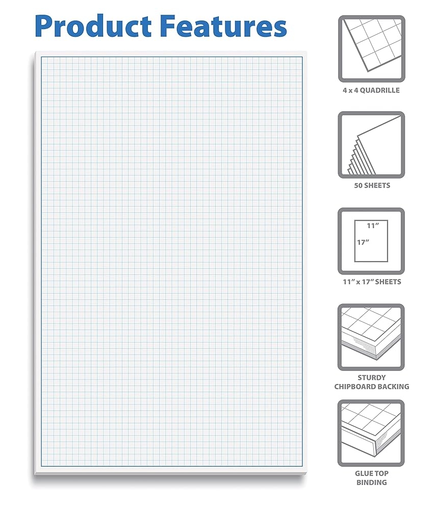 11 X 17 Binder 2 Pack Of Grid Paper Pads 50 Sheets Per Pad 11 X 17 Graph Graph Paper Pads