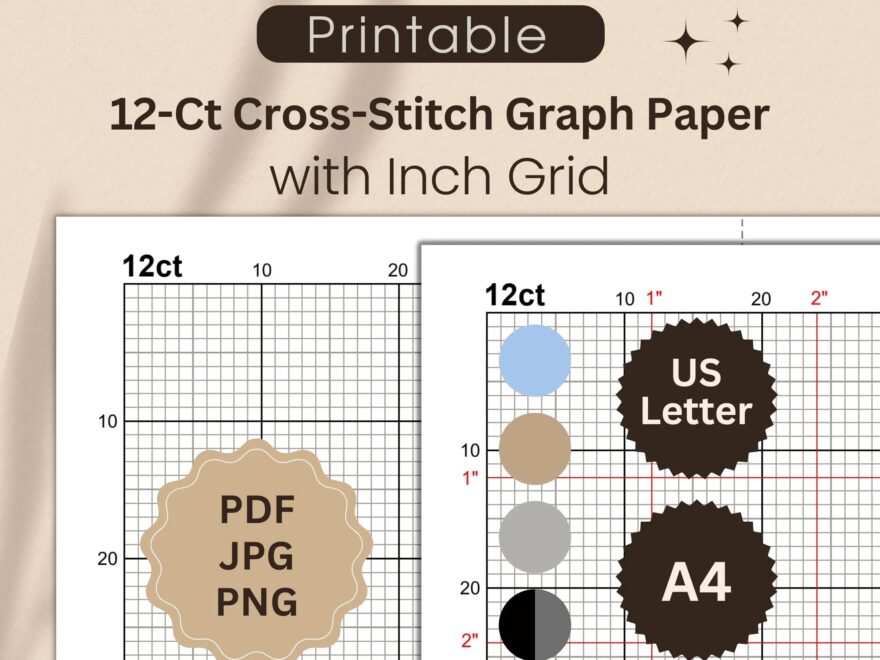 12 count Graph Paper For Cross stitch With Inch Grid Printable Cross stitch Grid For Creating Your Own Designs Letter A4 PDF JPG PNG Etsy
